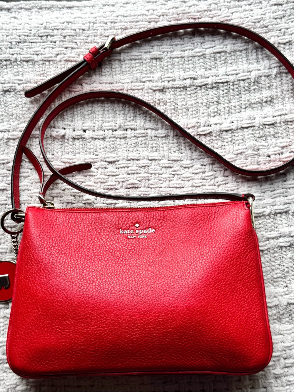 Kate Spade New York Red Pebbled Leather Crossbody Bag Adjustable Strap